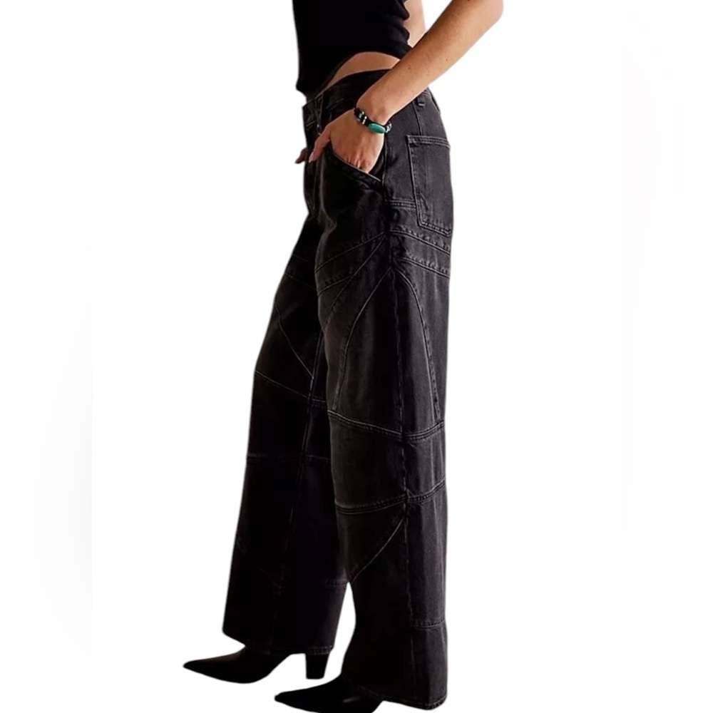 We The Free Free People Womens Jeans Unknown Reasons Moto Straight Boyfriend 25 - Picture 2 of 14